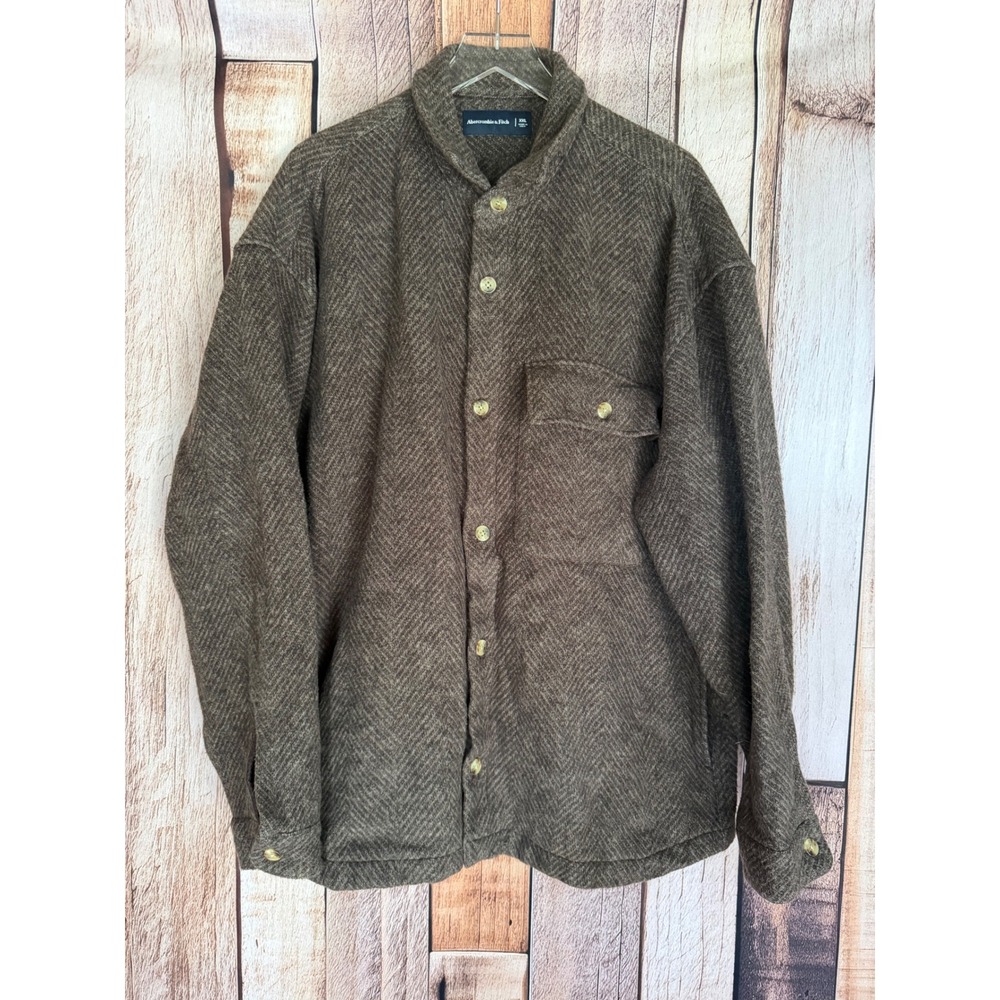 Abercrombie & Fitch Herringbone Shirt Jacket Overshirt Shacket Brown Outdoor XXL